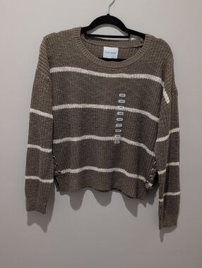 PINK ROSE Brown and White Striped Crewneck Sweater